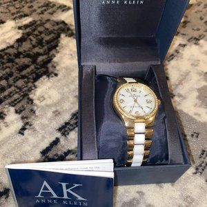 Anne Klein White and Gold Stainless Steel Watch